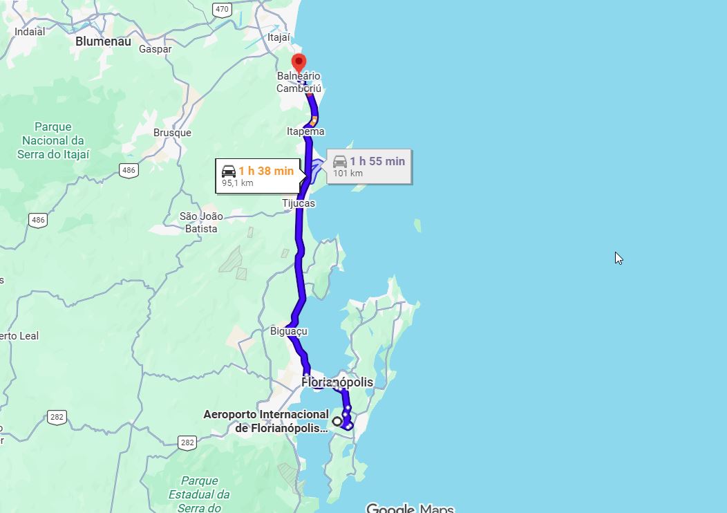 Rota do Aeroporto de Florianópolis até o hotel